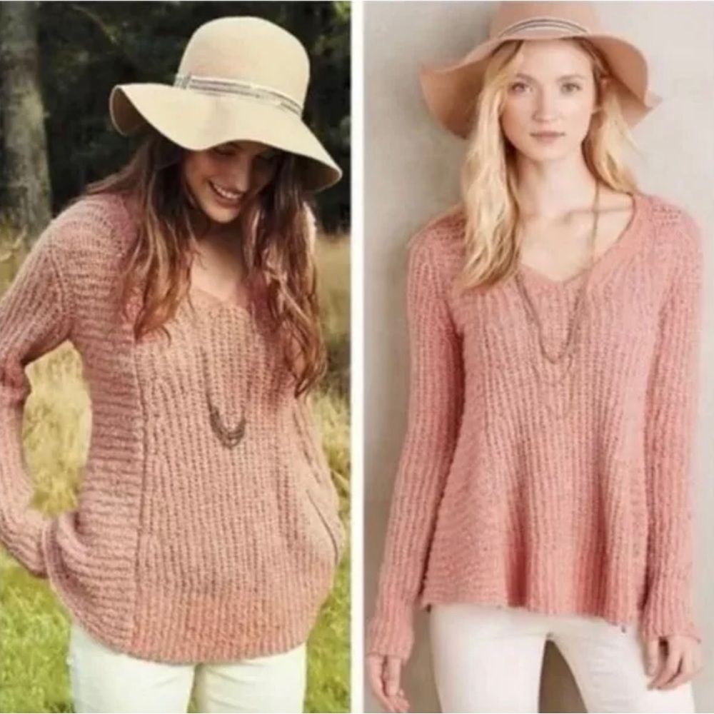 Anthropologie Moth pink Zipped Stitch knitted Pullover Sweater alpaca womens M